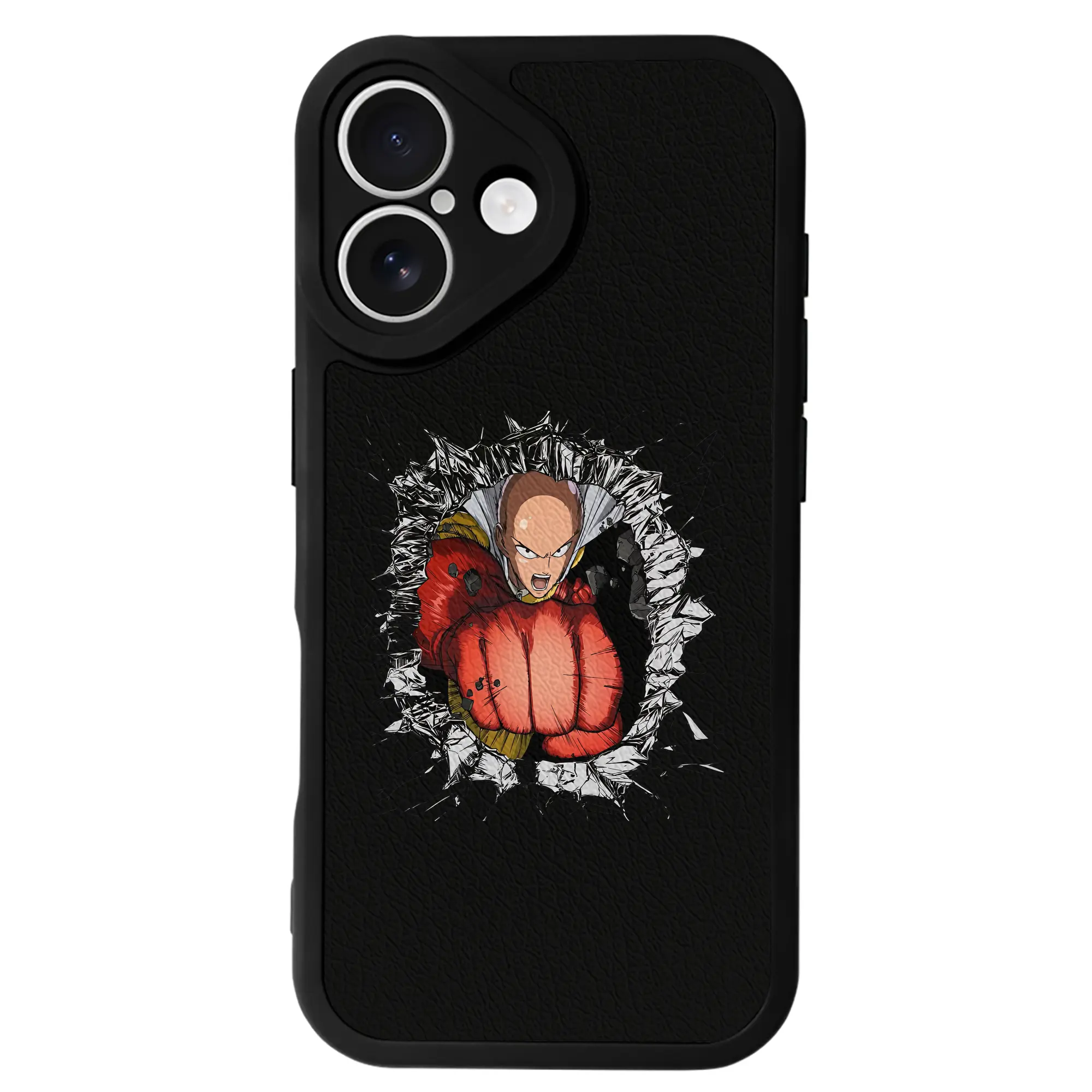 ワンパンマン グッズ サイタマ - IPhone 16シリーズ対応 ・ シリコンスマホケース ・ レザー調 ・ 高精度フィット ・ 耐衝撃 ・ ワイヤレス充電対応 ・ 精密カット